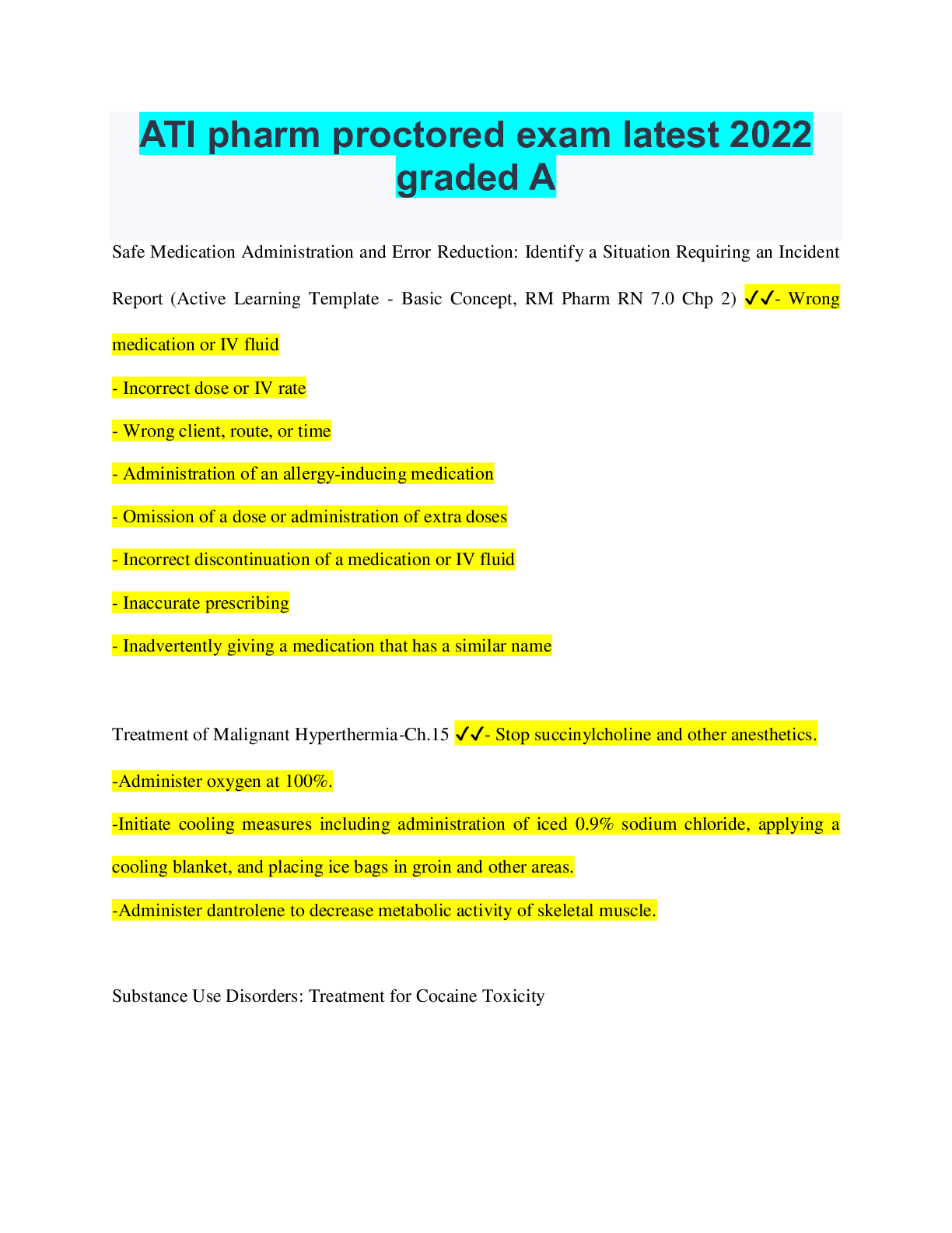Preview of ATI pharm proctored exam latest 2022 graded A